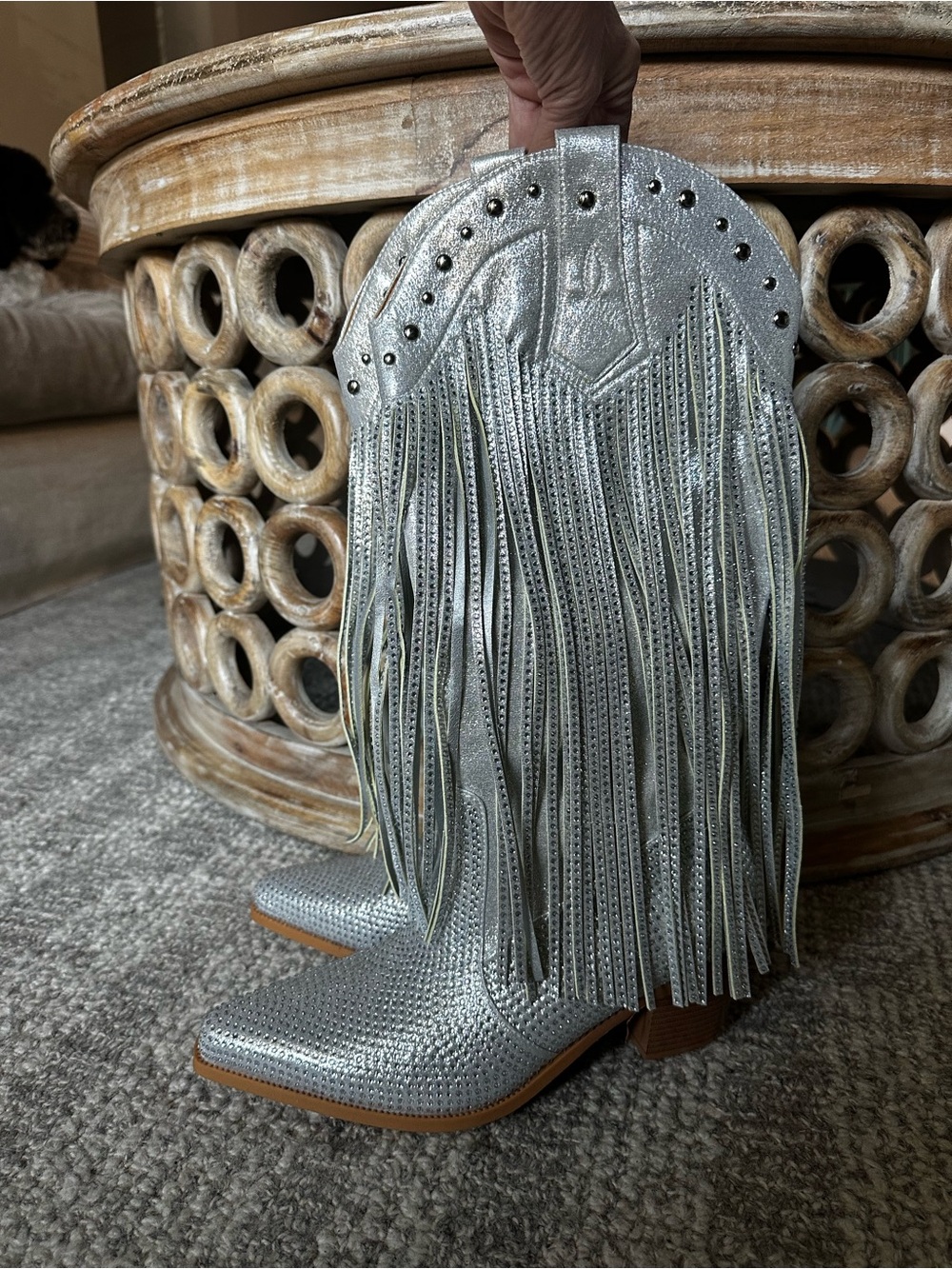 Silver Fringe Western Heeled Boots - Women's Fashion Boots